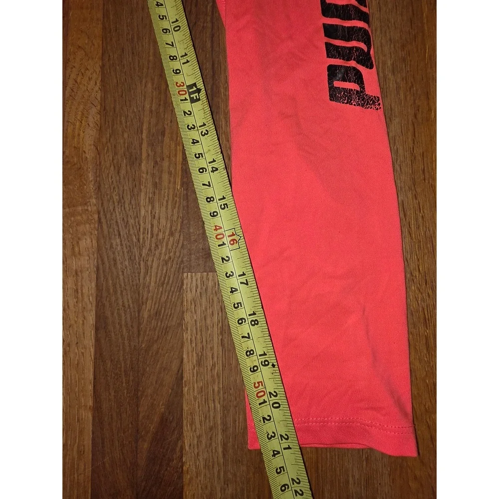Puma Girls Medium 8-10 Neon Pink Coral Athletic Leggings Logo Graphic Pants